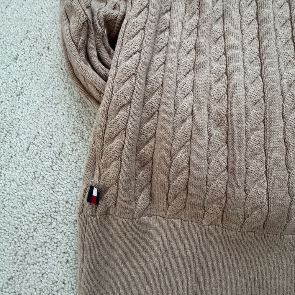 Tommy Hilfiger Tan V-Neck Cable Knit Sweater - Picture 7 of 7